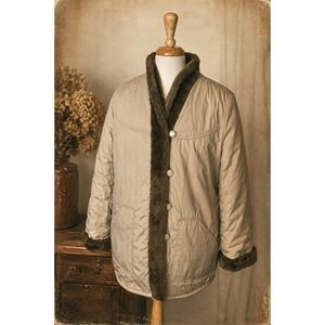Vintage Canadian Faux Fur Lined Winter Coat‎ Taupe Cozy Cabincore XL GrandmaCore